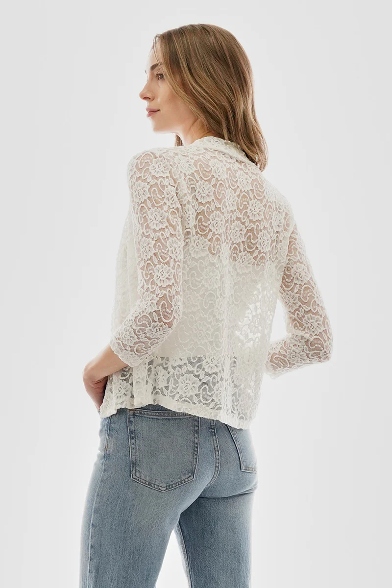 Costa Blanca Floral Lace Open Shrug Cardigan - Cream - Image 3