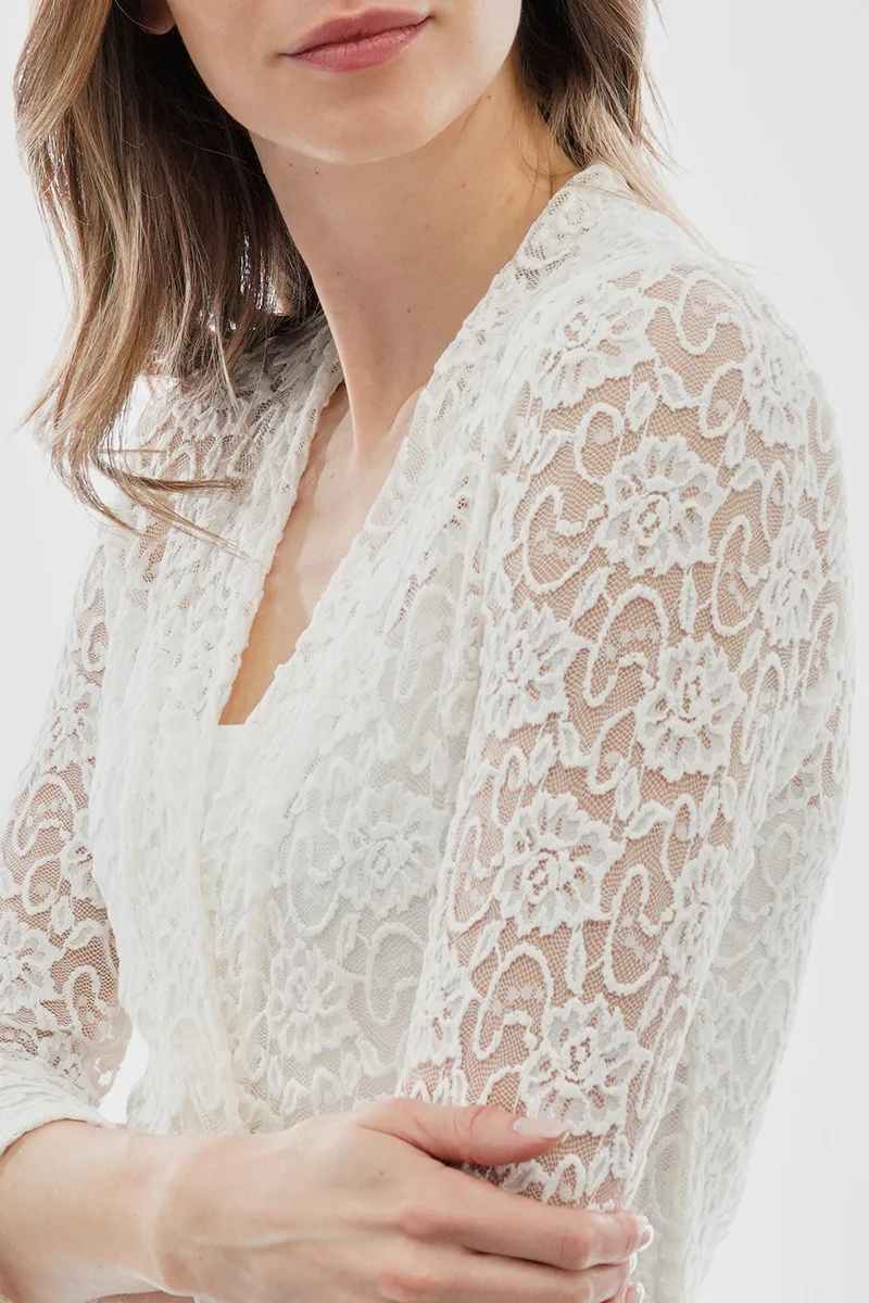 Costa Blanca Floral Lace Open Shrug Cardigan - Cream - Image 4