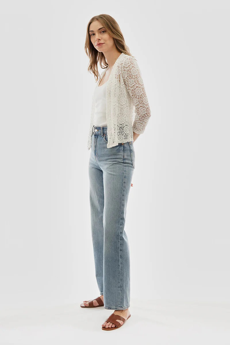 Costa Blanca Floral Lace Open Shrug Cardigan - Cream - Image 5