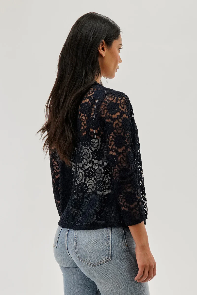 Costa Blanca Floral Lace Shrug Cardigan - Navy - Image 3