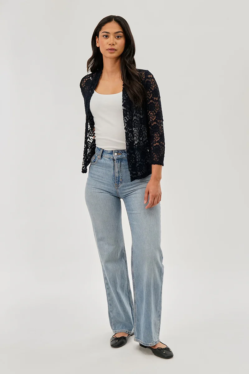 Costa Blanca Floral Lace Shrug Cardigan - Navy - Image 5