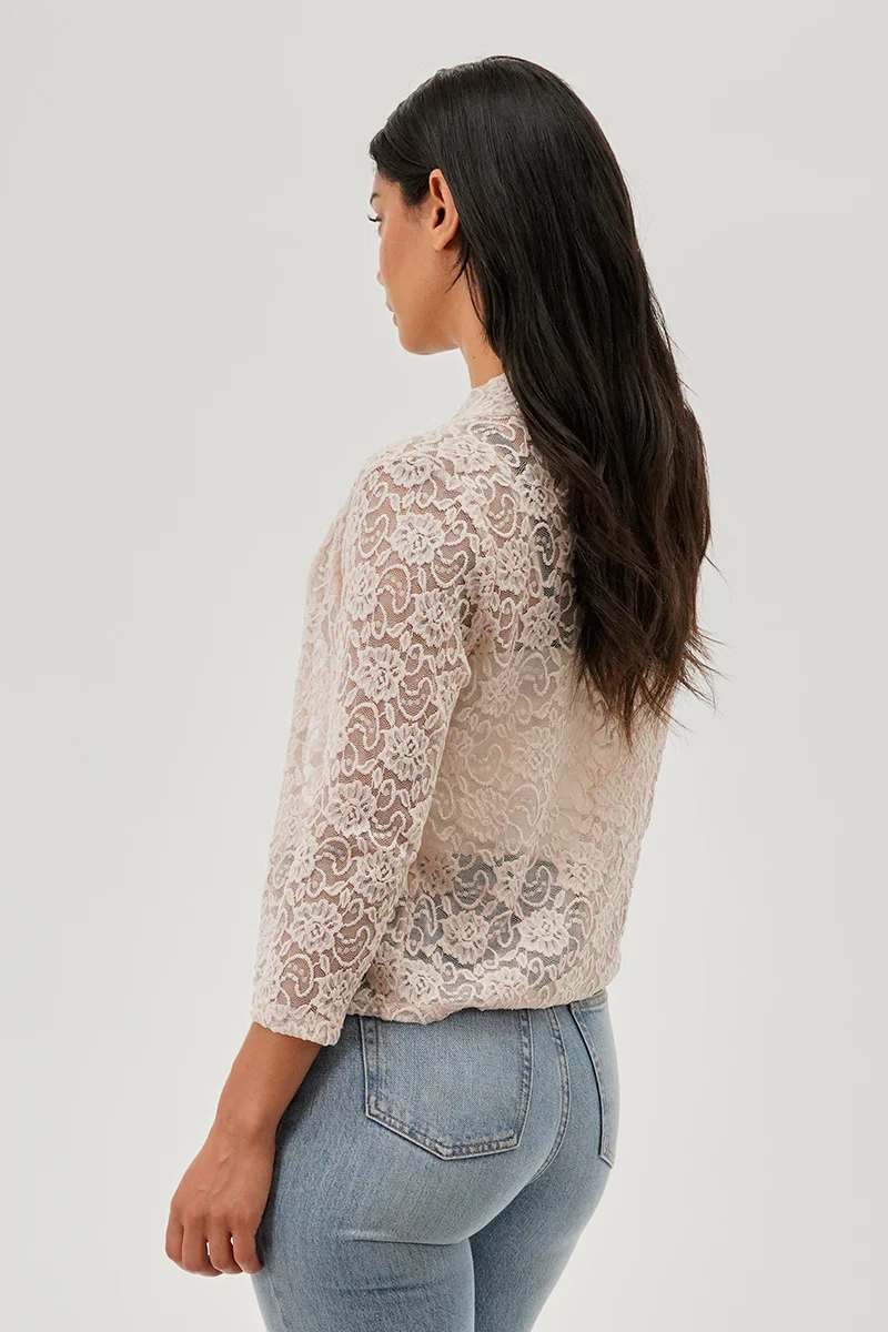 Costa Blanca Floral Lace Shrug Cardigan - Beige - Image 3