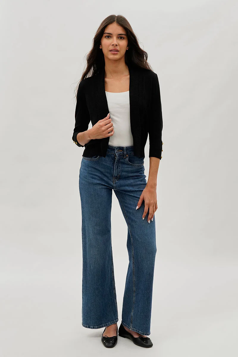 Beechers Brook 3/4 Sleeve Open Shrug Cardigan - Black - Image 5