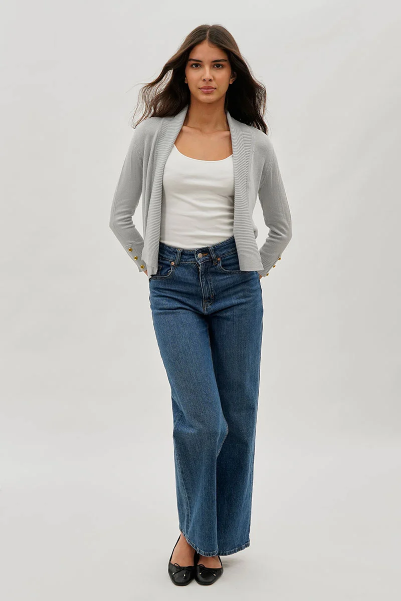 Beechers Brook 3/4 Sleeve Open Shrug Cardigan - Grey - Image 5