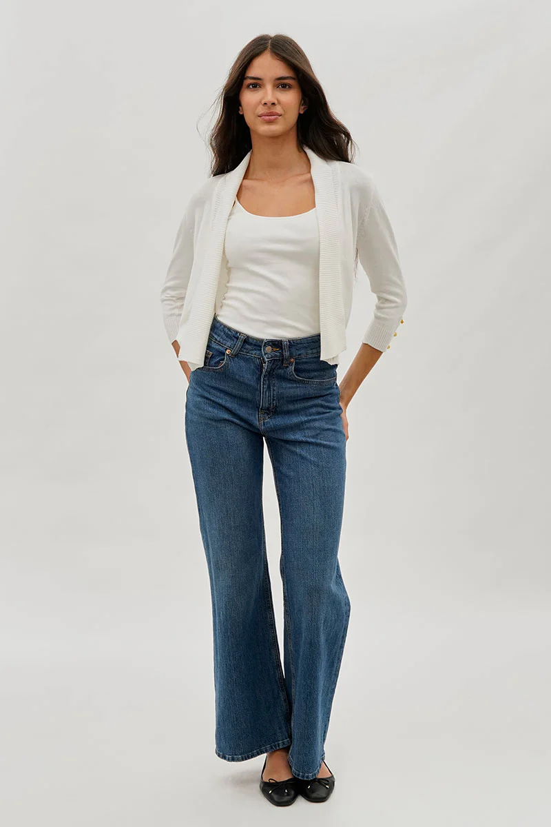 Beechers Brook 3/4 Sleeve Open Shrug Cardigan - White - Image 5