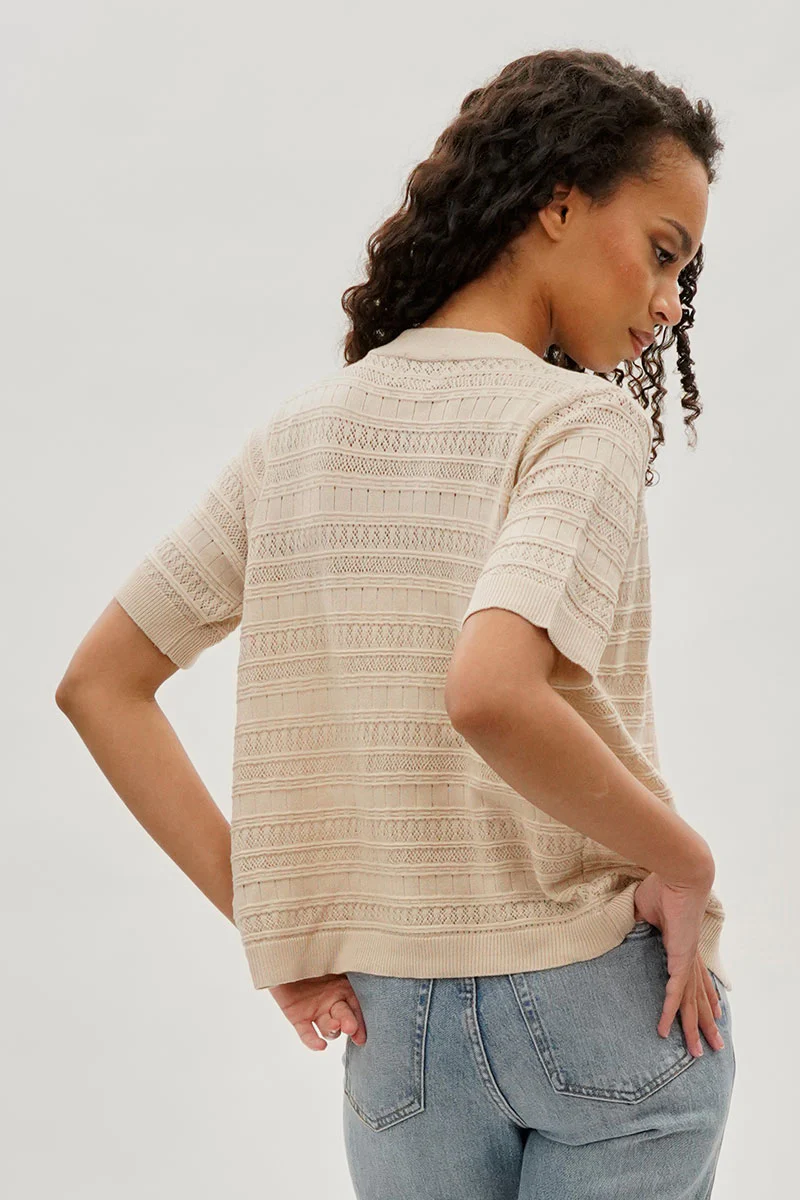 Beechers Brook Short Sleeve Knit Cardigan - Beige - Image 3