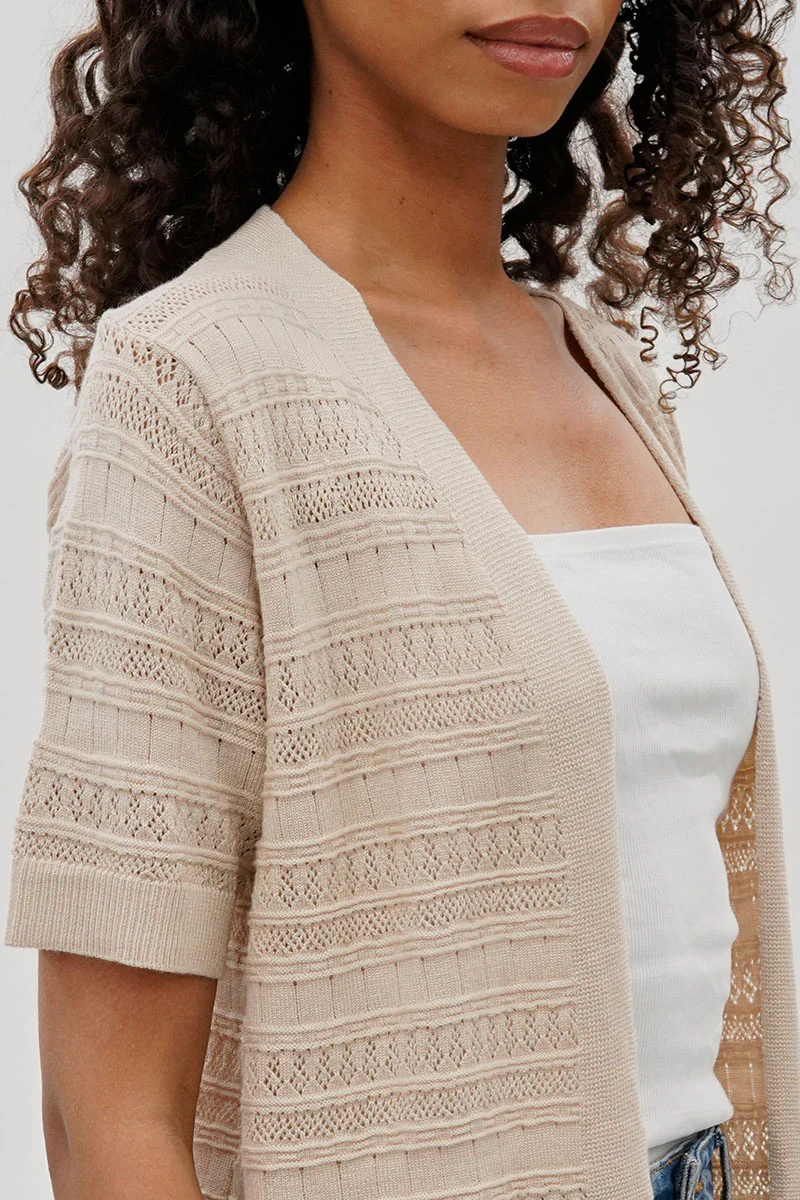 Beechers Brook Short Sleeve Knit Cardigan - Beige - Image 4