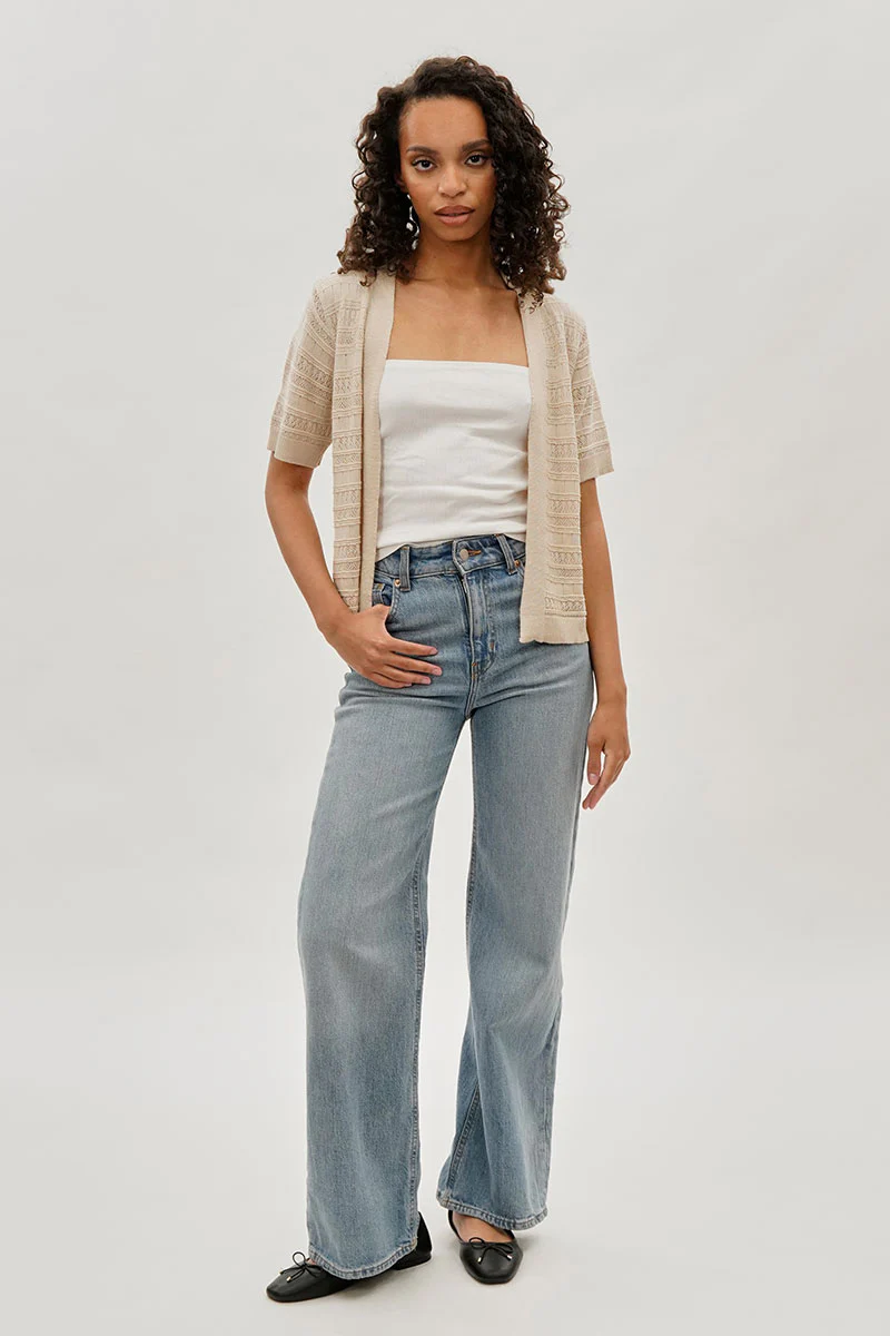 Beechers Brook Short Sleeve Knit Cardigan - Beige - Image 5