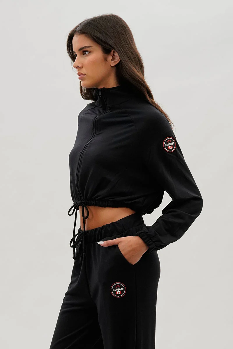 Fahrenheit Cropped Drawstring Lightweight Jacket - Black - Image 2