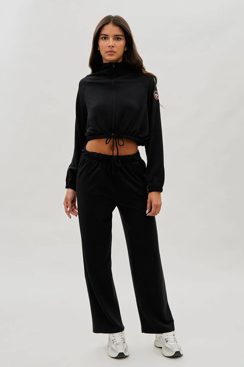 Fahrenheit Cropped Drawstring Lightweight Jacket - Black - Image 5
