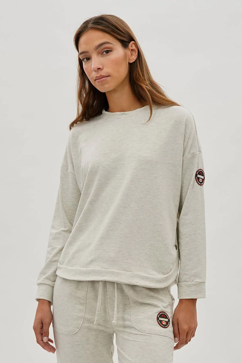 Fahrenheit Drop Shoulder Side Button Detail Pullover Sweater - Cream