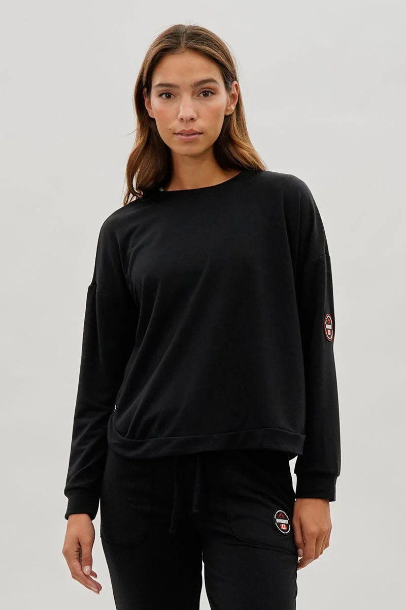 Fahrenheit Drop Shoulder Side Button Detail Pullover Sweater - Black