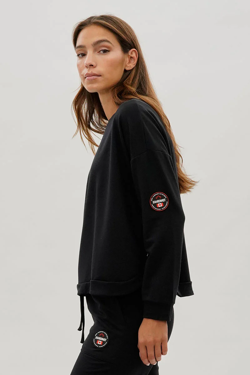 Fahrenheit Drop Shoulder Side Button Detail Pullover Sweater - Black - Image 2