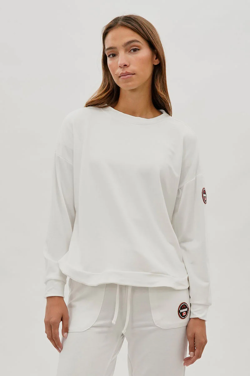 Fahrenheit Drop Shoulder Side Button Detail Pullover Sweater - White