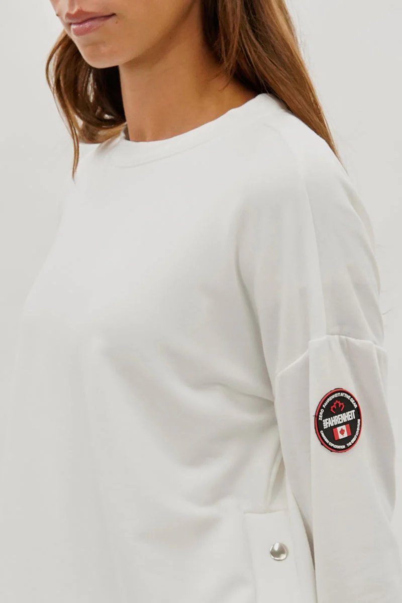 Fahrenheit Drop Shoulder Side Button Detail Pullover Sweater - White - Image 4