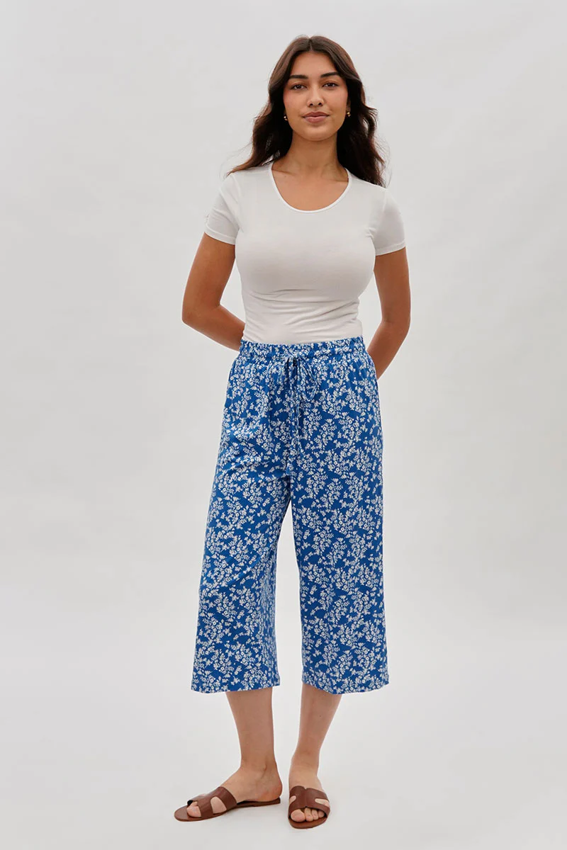 International INC Company Floral Wide Leg Capris Pants - Blue - Image 5
