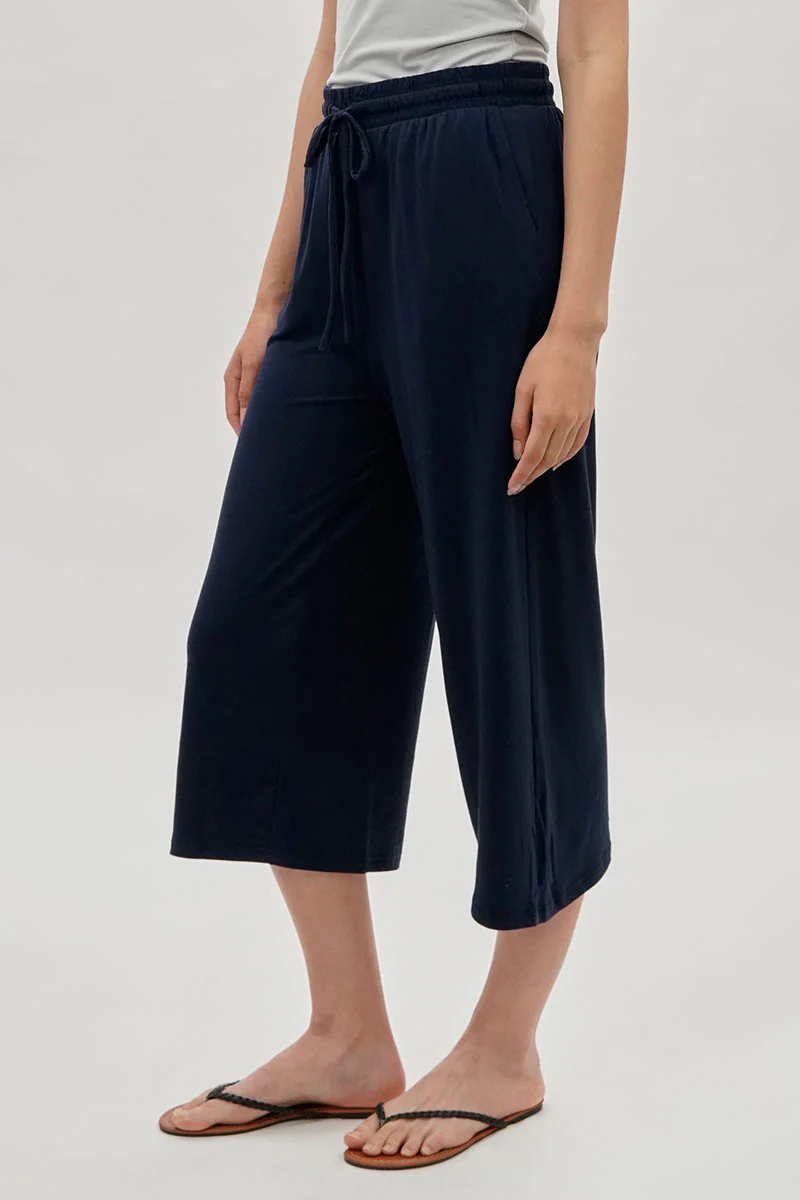 International INC Company Tie Waist Cropped Pants - Navy - Image 2