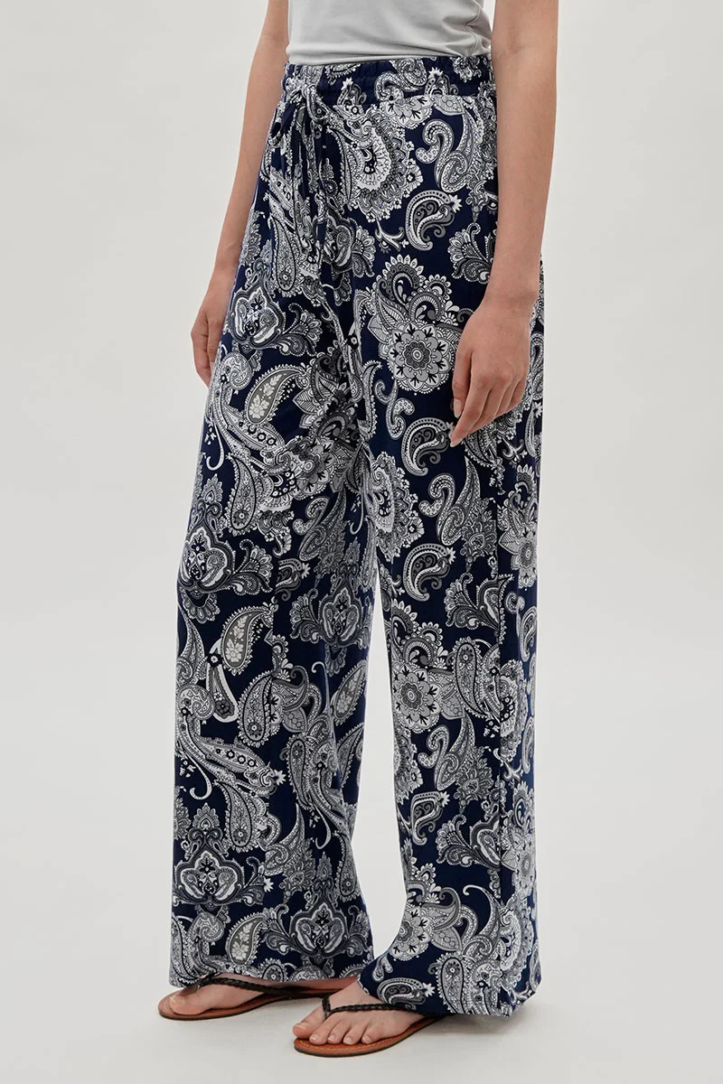 International INC Company Paisley Print Wide Leg Pants - Navy - Image 2