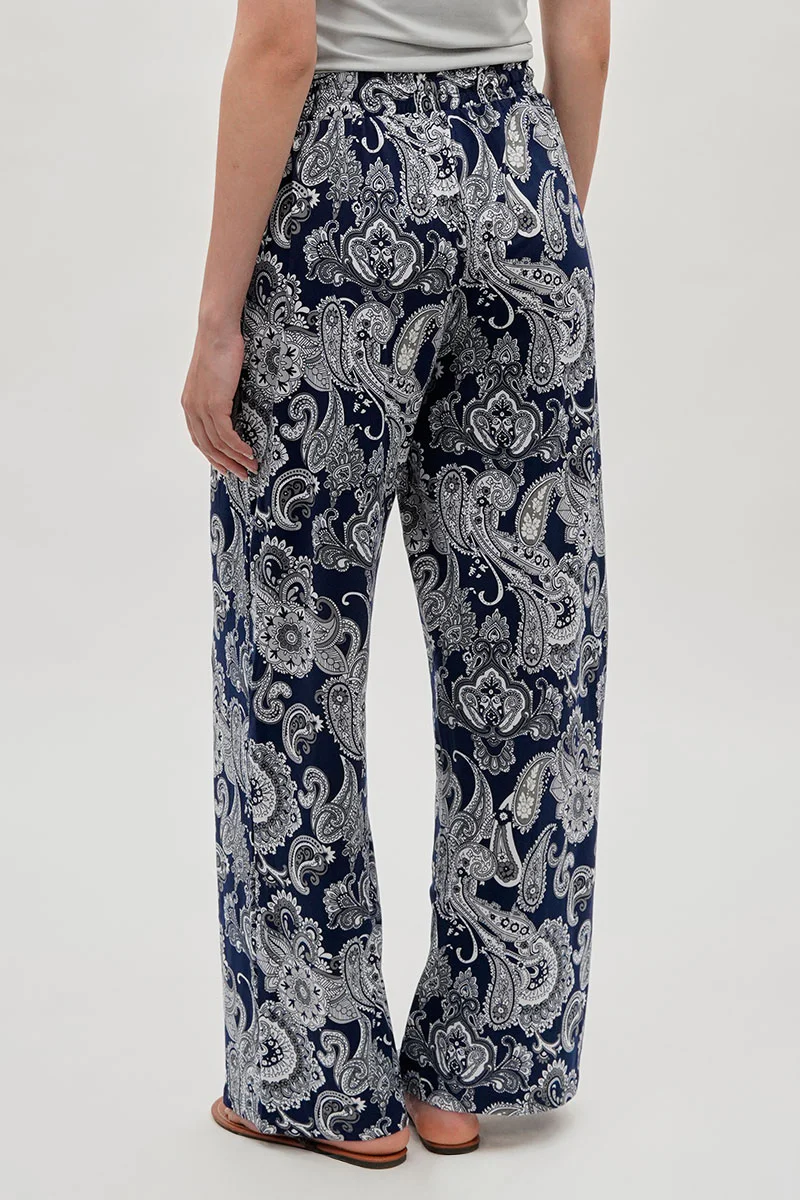 International INC Company Paisley Print Wide Leg Pants - Navy - Image 3