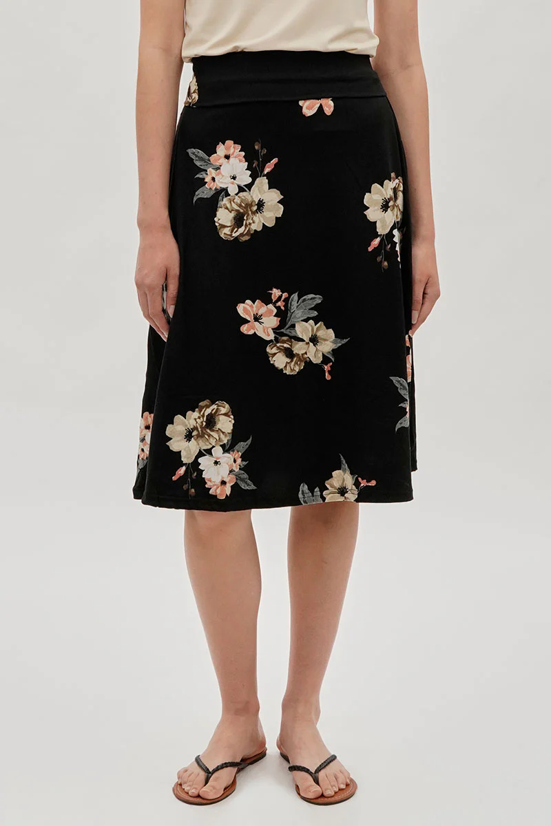 International INC Company Floral Fold Over Midi Skirt - Black
