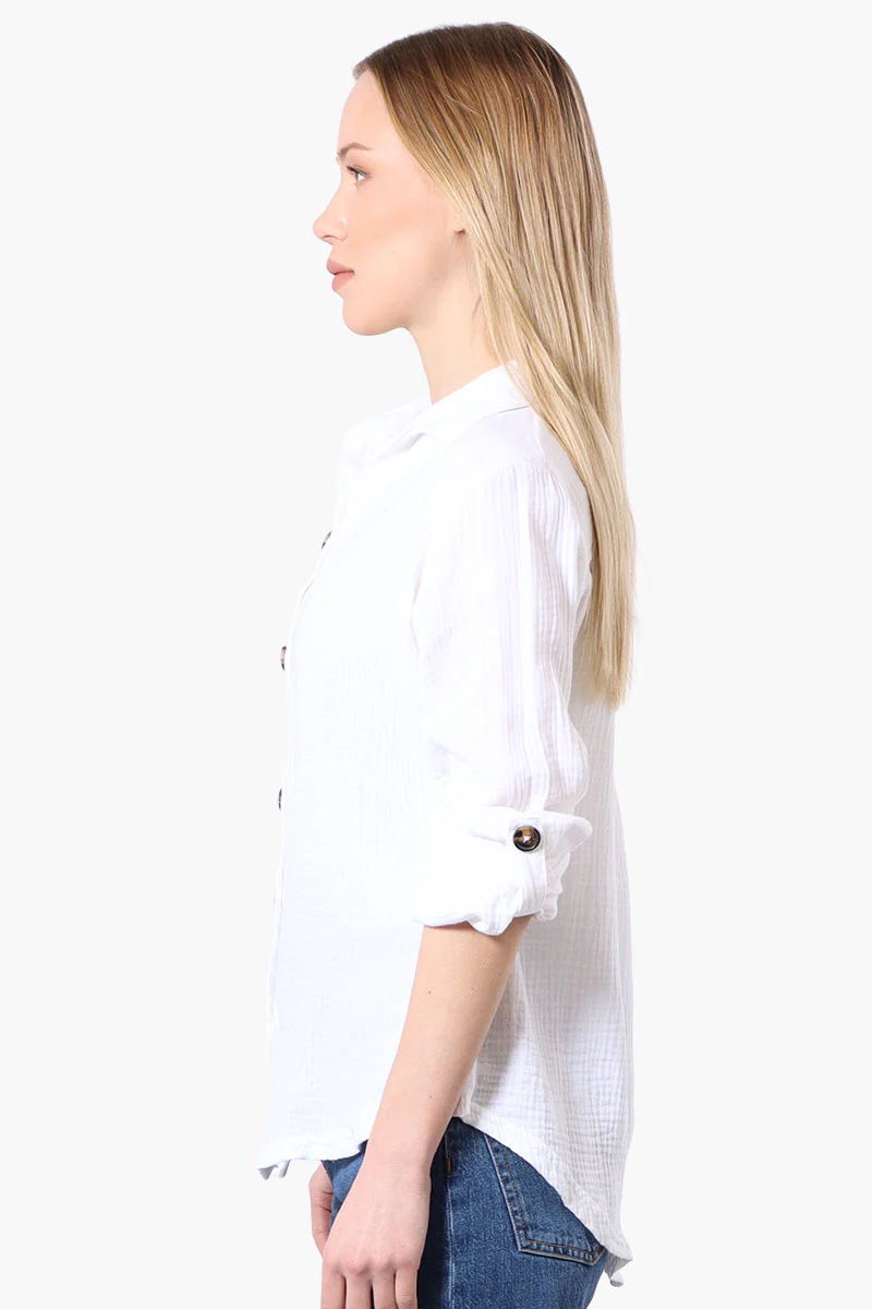 International INC Company Roll Up Sleeve Button Down Shirt - White - Image 2