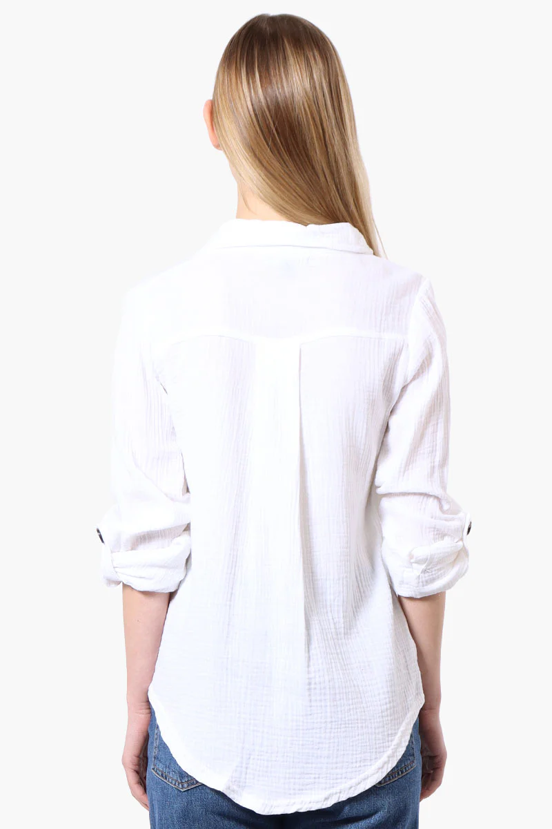 International INC Company Roll Up Sleeve Button Down Shirt - White - Image 3