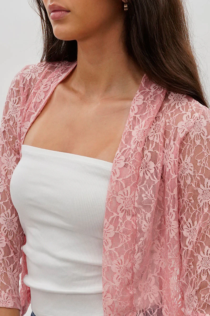 Impress Floral Lace Shrug Cardigan - Pink - Image 4