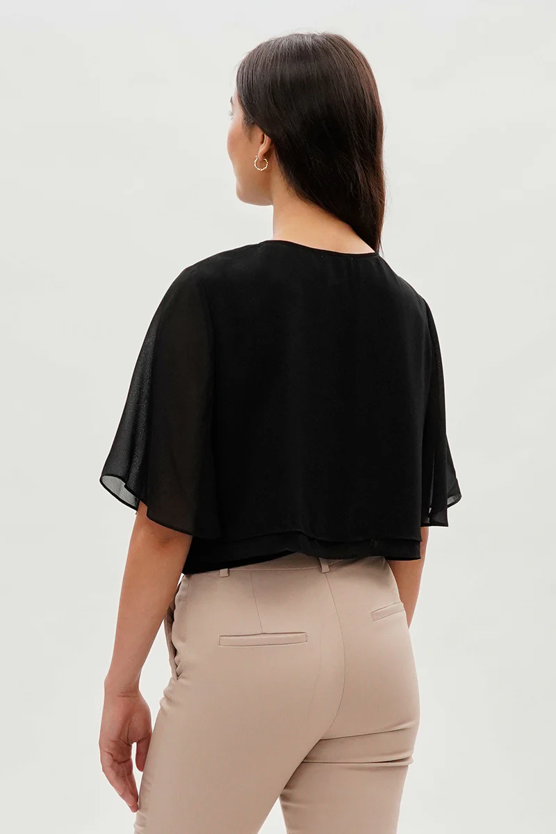 Beechers Brook Double Layered Chiffon Light Cardigan - Black - Image 3
