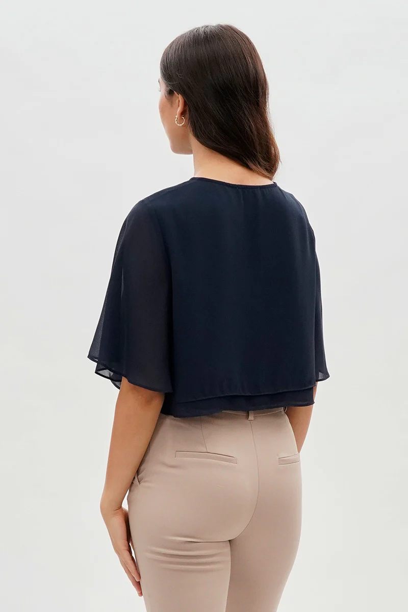 Beechers Brook Double Layered Chiffon Light Cardigan - Navy - Image 3