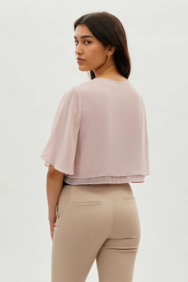 Beechers Brook Double Layered Chiffon Light Cardigan - Blush - Image 3