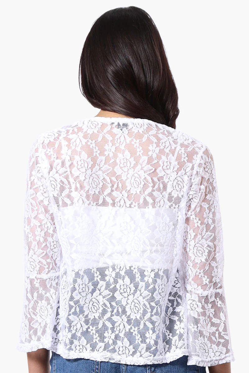 Impress Lace 3/4 Sleeve Open Cardigan - White - Image 3
