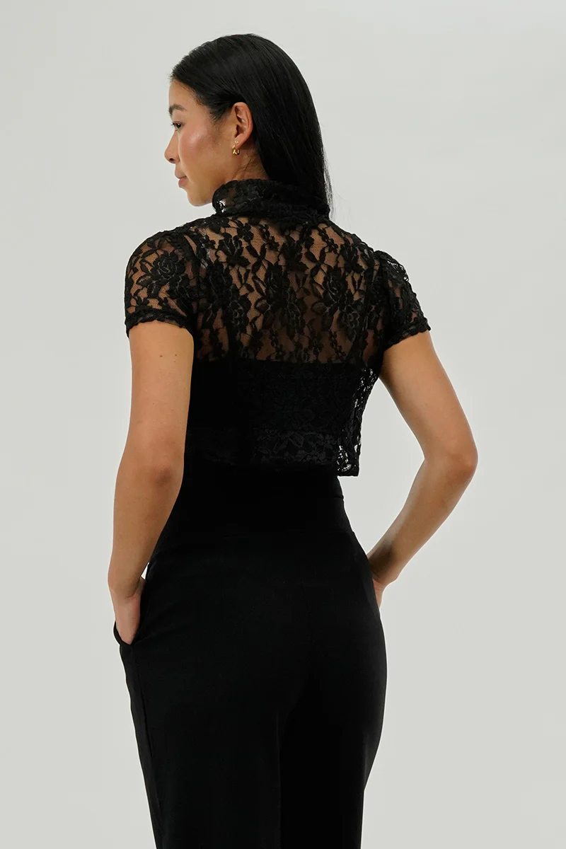 Impress Floral Lace Cardigan - Black - Image 3