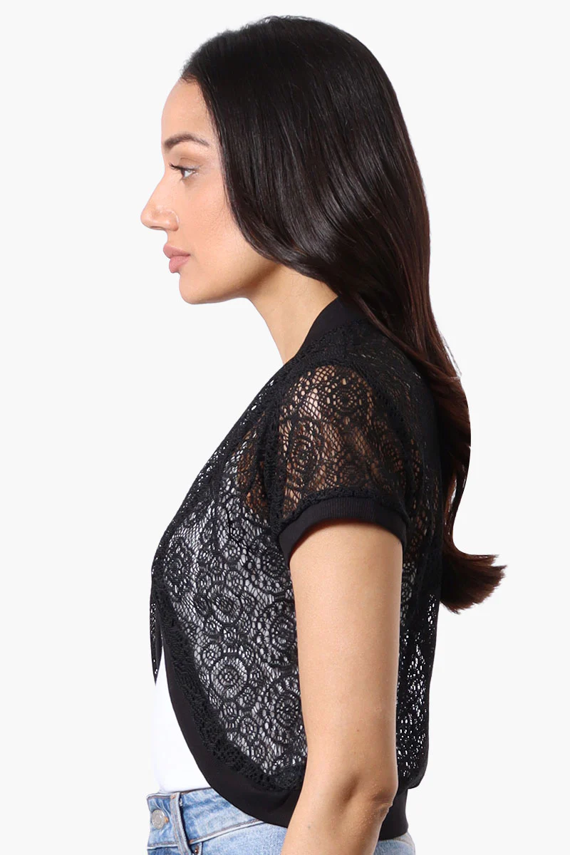 Impress Open Lace Shrug Cardigan - Black - Image 2