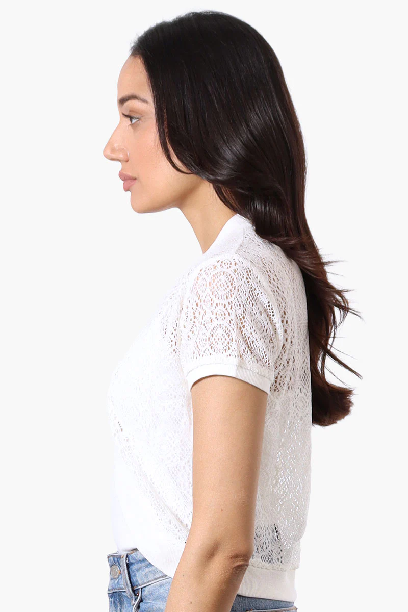 Impress Open Lace Shrug Cardigan - White - Image 2