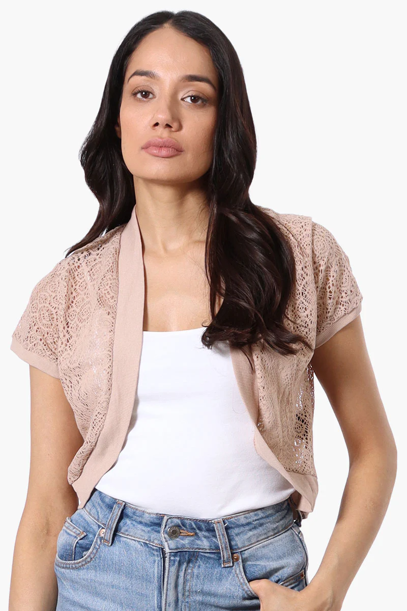 Impress Open Lace Shrug Cardigan - Beige