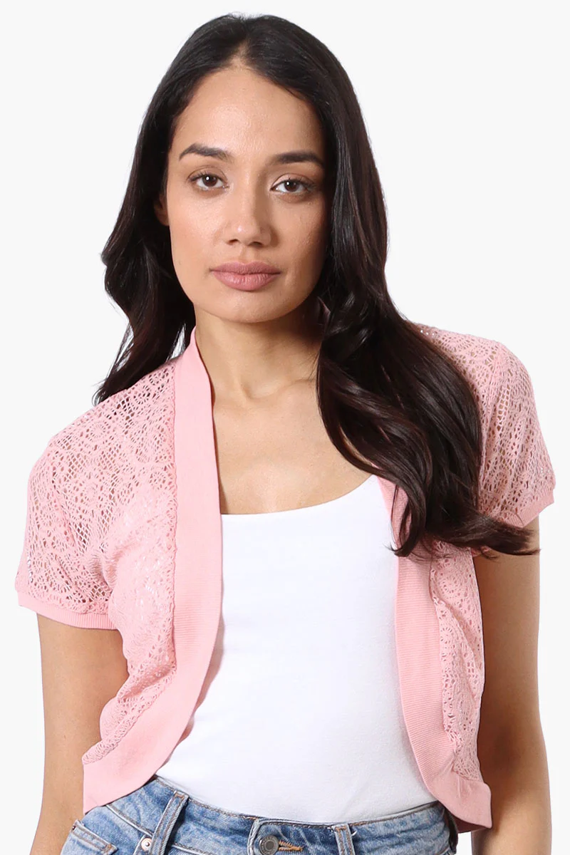 Impress Open Lace Shrug Cardigan - Pink