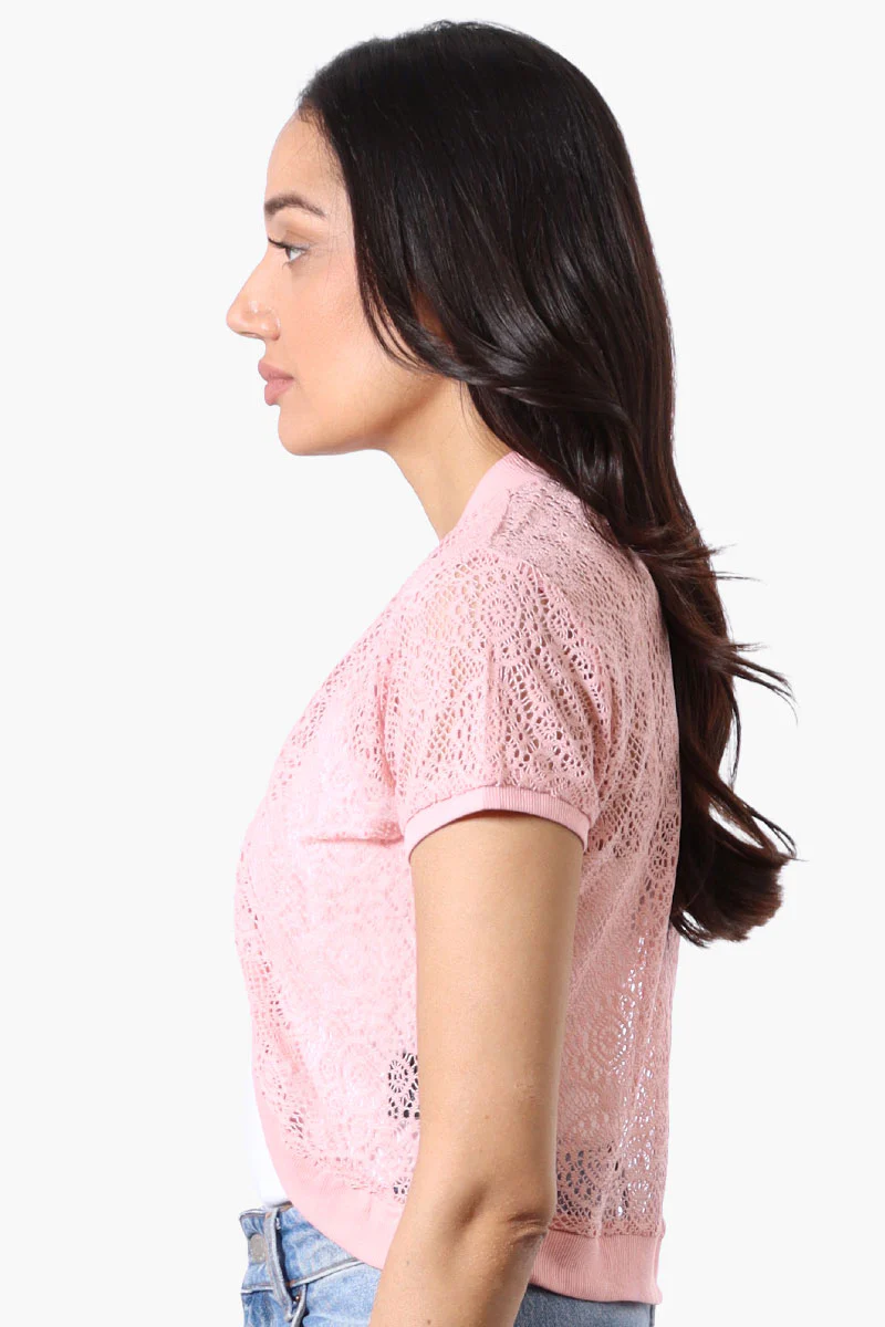 Impress Open Lace Shrug Cardigan - Pink - Image 2