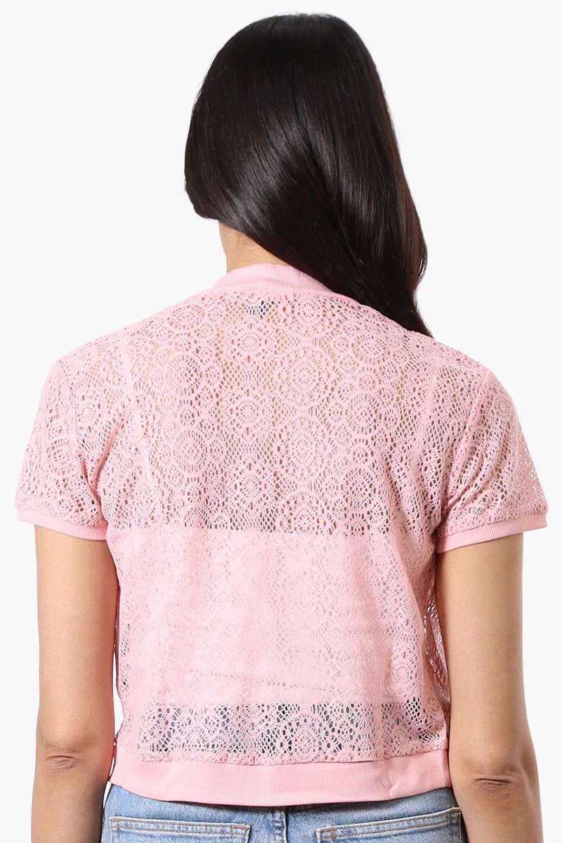 Impress Open Lace Shrug Cardigan - Pink - Image 3