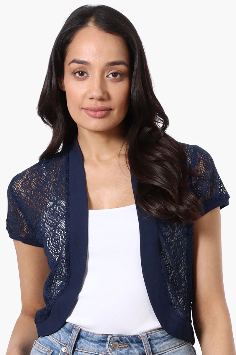 Impress Open Lace Shrug Cardigan - Navy