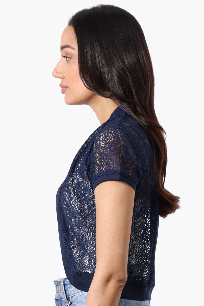 Impress Open Lace Shrug Cardigan - Navy - Image 2