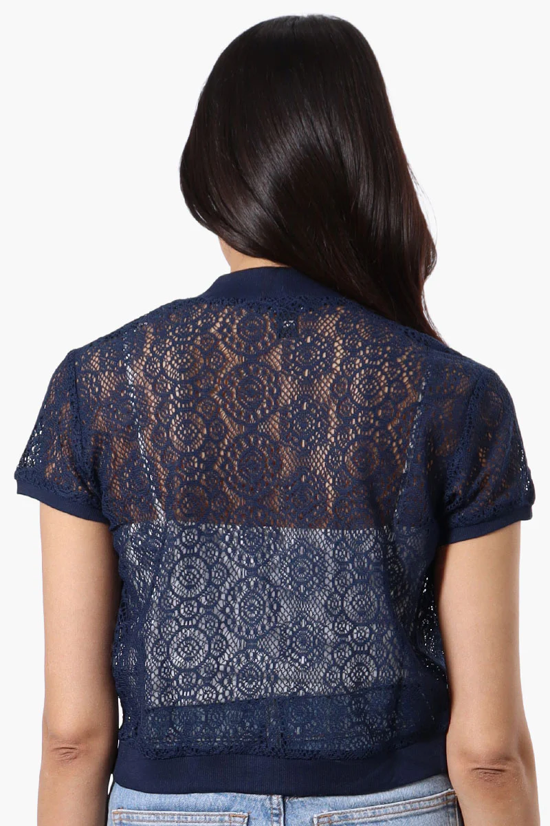 Impress Open Lace Shrug Cardigan - Navy - Image 3