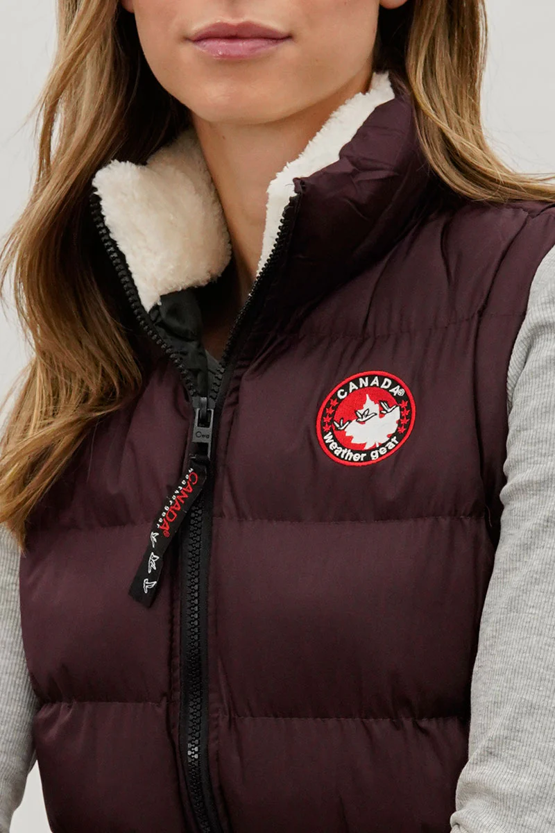 Canada Weather Gear Fleece Lined Collar Puffer Vest - Burgundy - Image 4