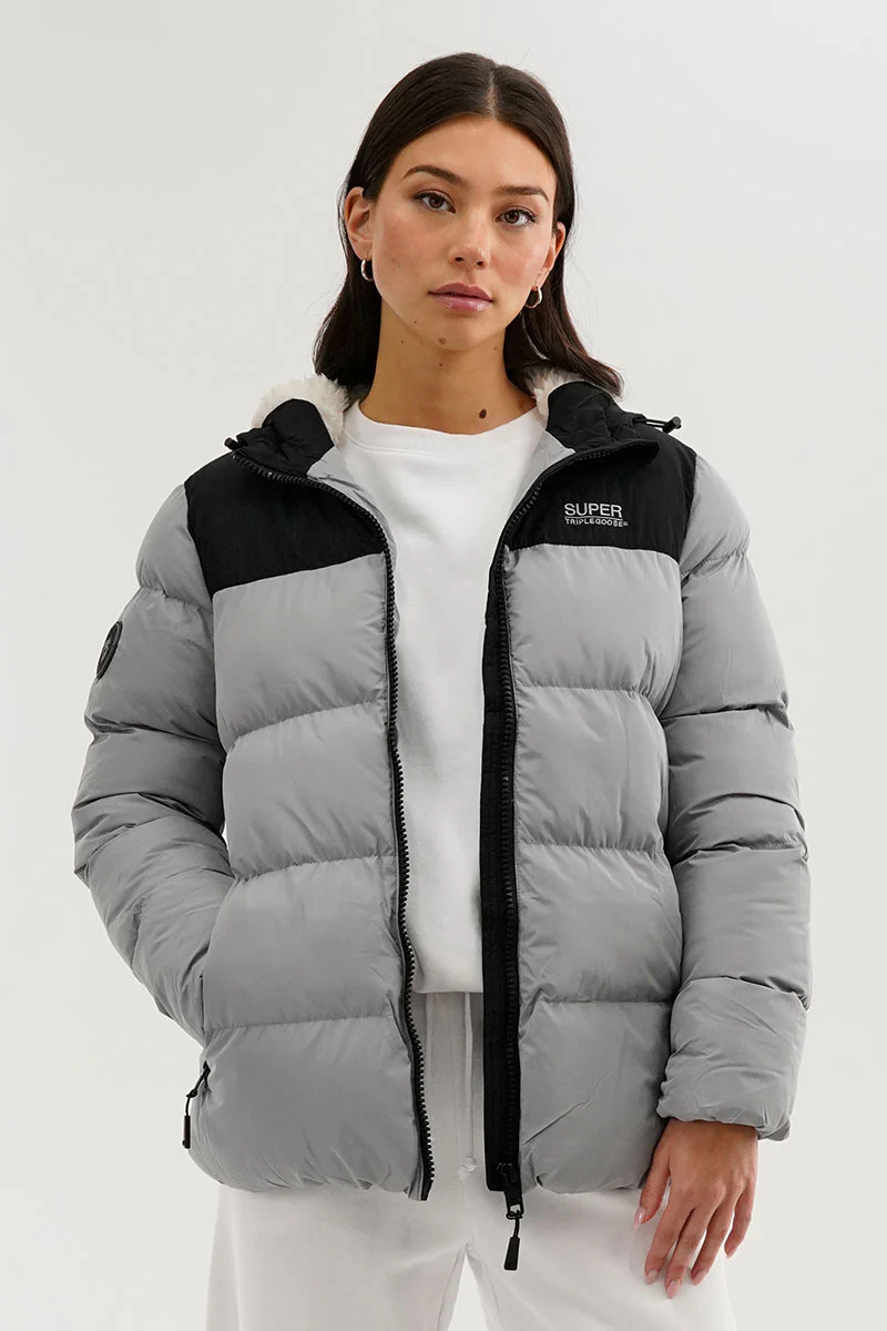 Super Triple Goose Colour Block Bomber Jacket - Grey