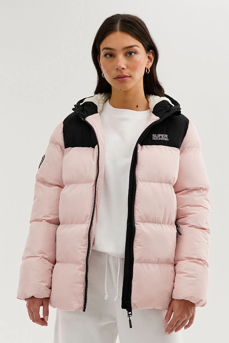 Super Triple Goose Colour Block Bomber Jacket - Pink