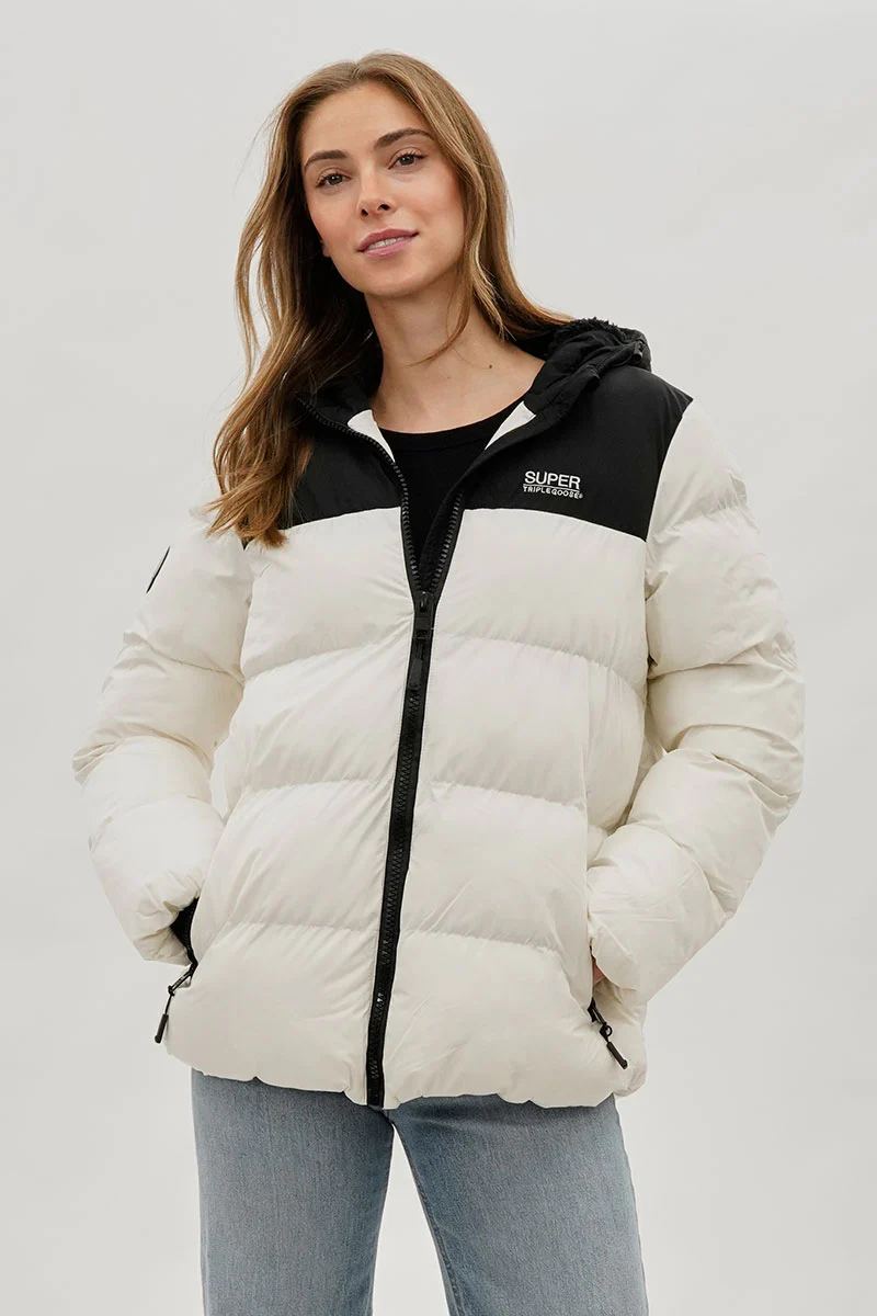 Super Triple Goose Colour Block Bomber Jacket - White