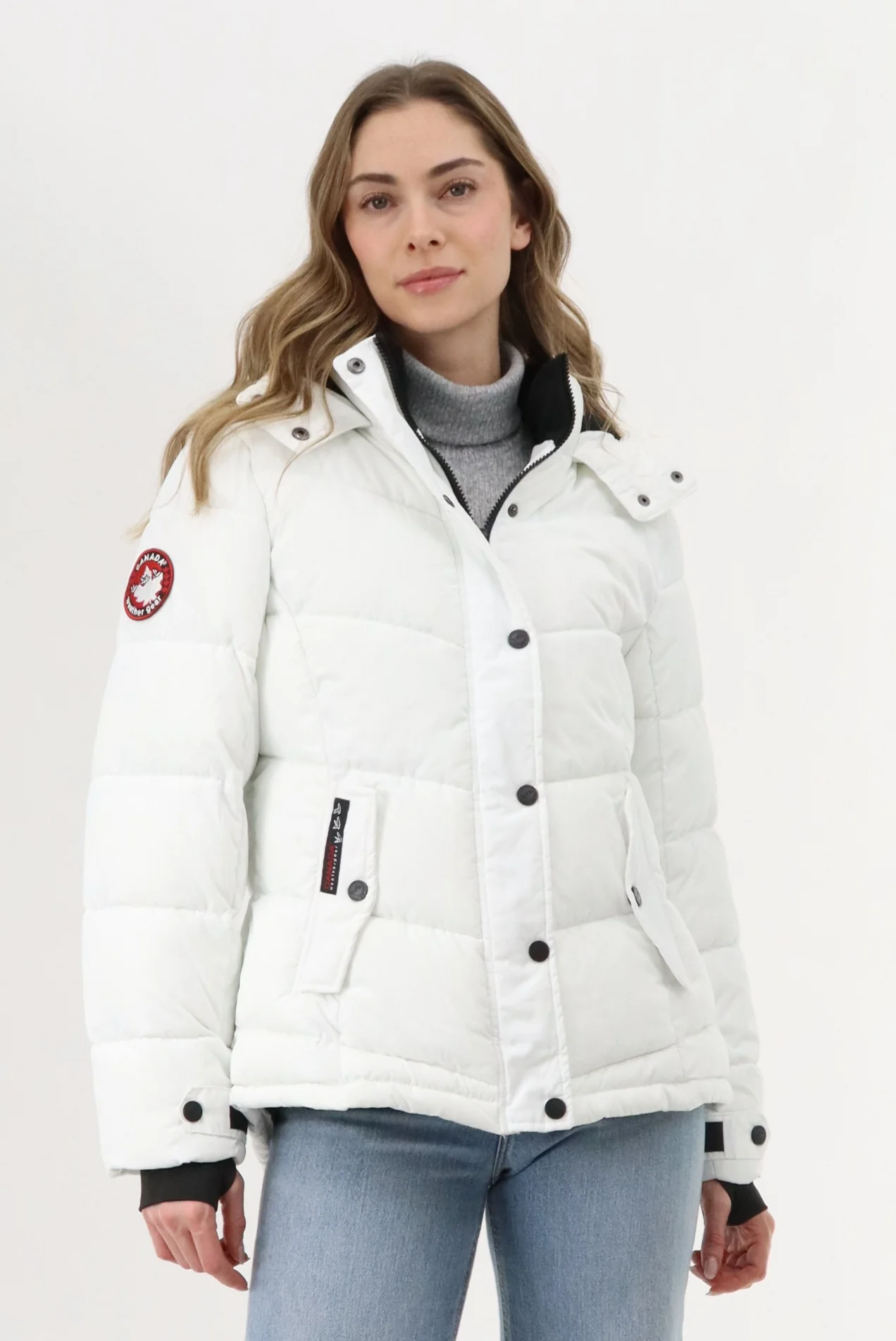 Canada Weather Gear Short Puffer Bomber Jacket - White