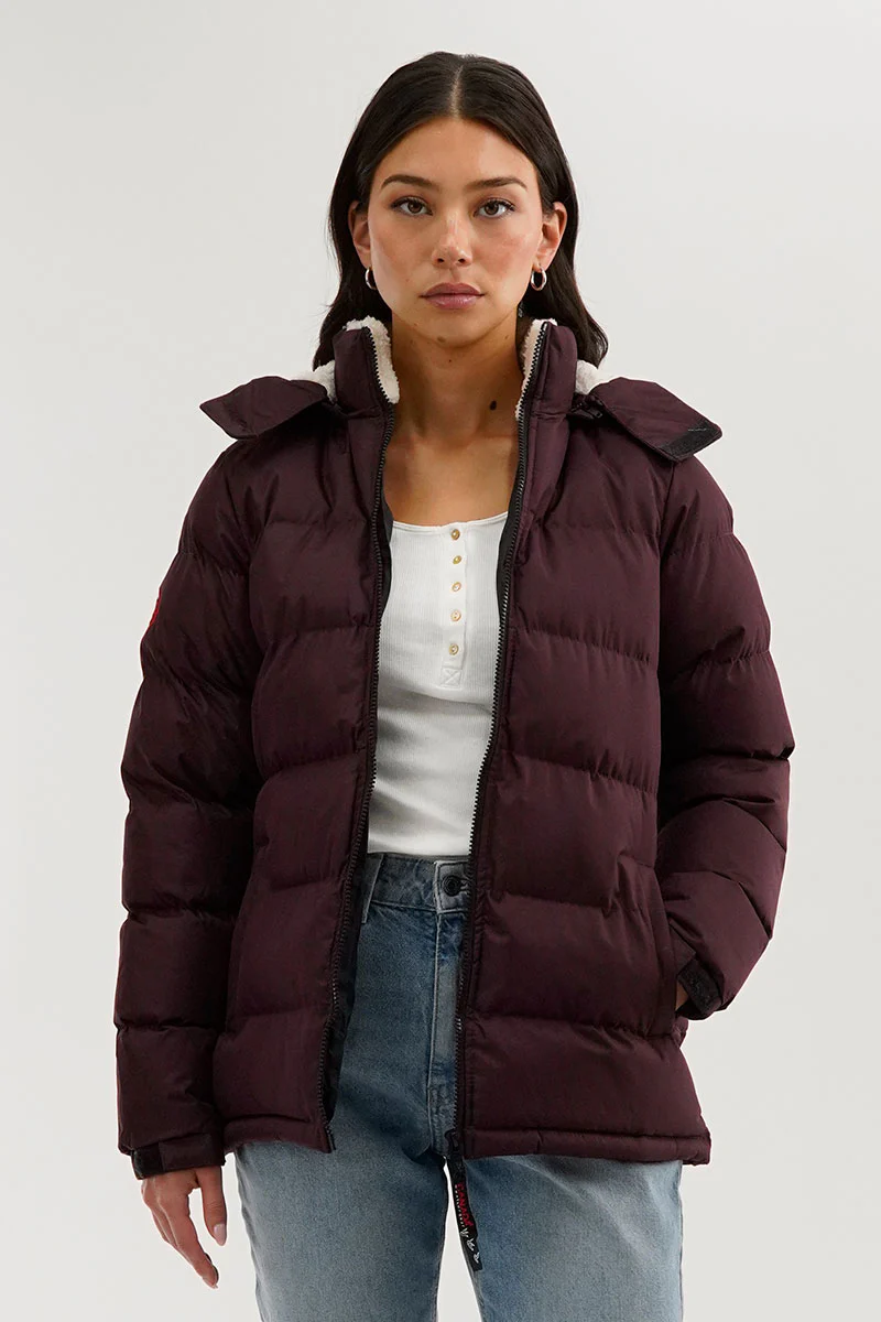 Canada Weather Gear Sherpa Lined Collar Bomber Jacket - Burgundy