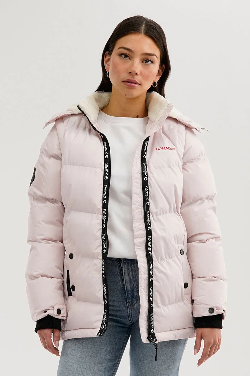 Canada Weather Gear Zip Off Sleeve Parka Jacket - Blush