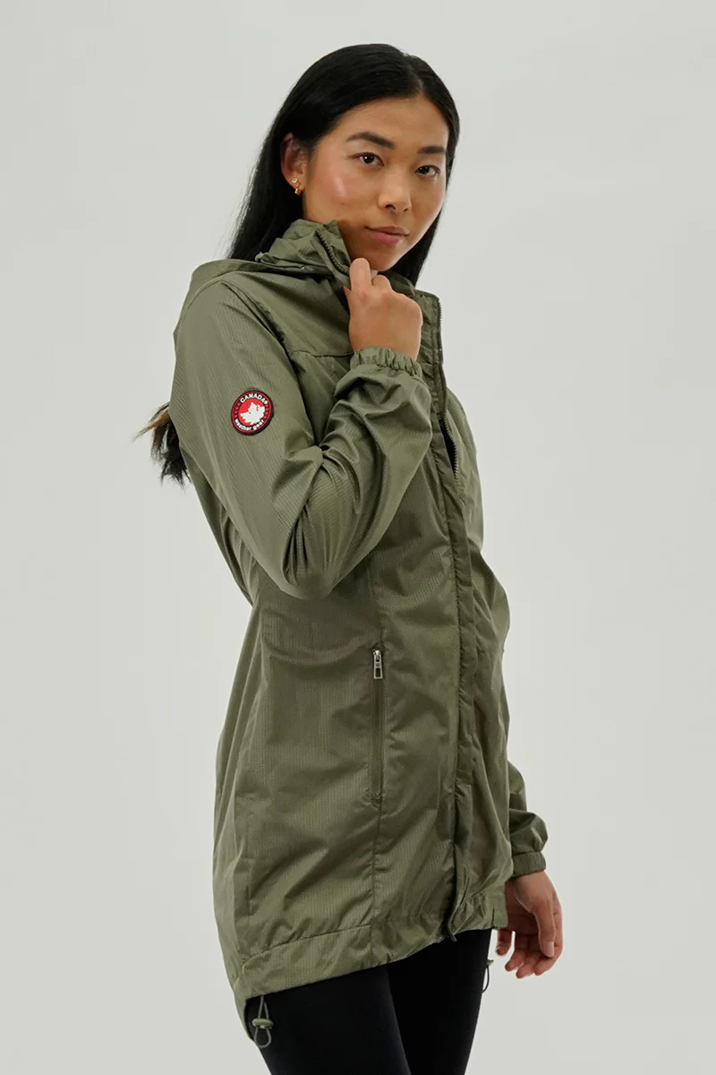 Canada Weather Gear Long Hooded Lightweight Jacket - Olive - Image 2