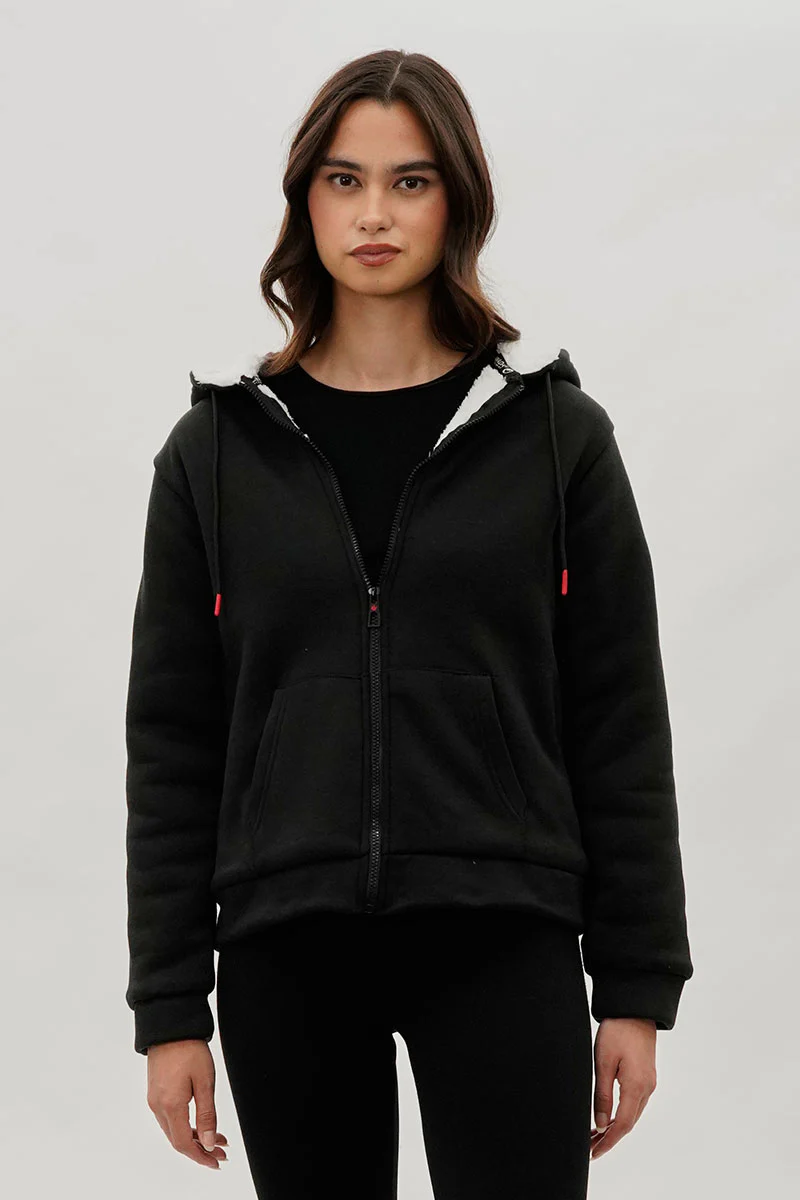 Canada Weather Gear Sherpa Lined Zip Up Lightweight Jacket - Black